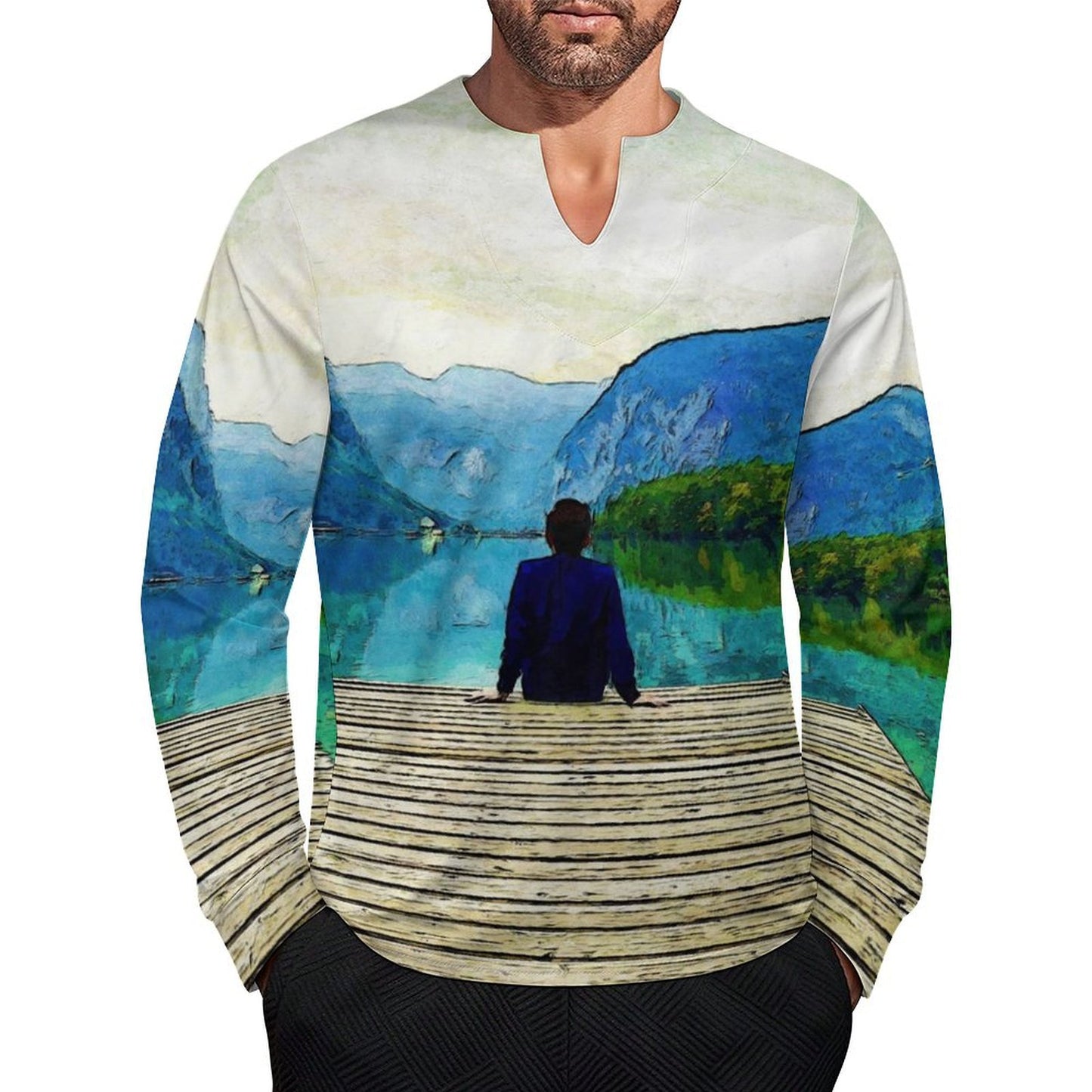 Custom Men's Performance V-Neck | Quick-Dry Cooling Long Sleeve Tee