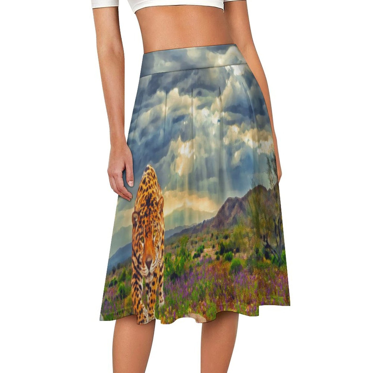 Custom Photo Midi Skirt | Personalized High-Waisted Skirt with Darts