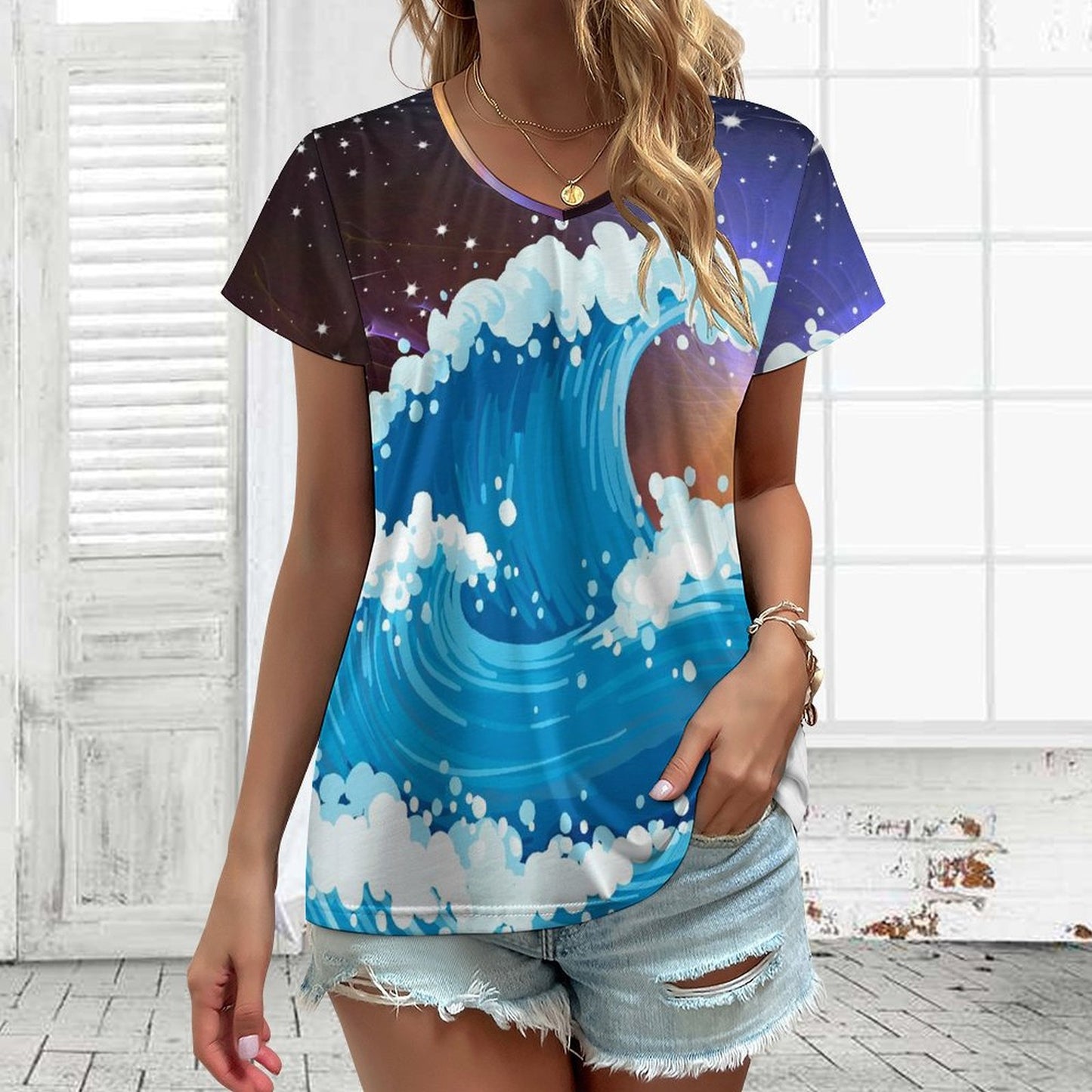 Custom Women's V-Neck T-Shirt (VT) | All-Over Print Polyester Tee