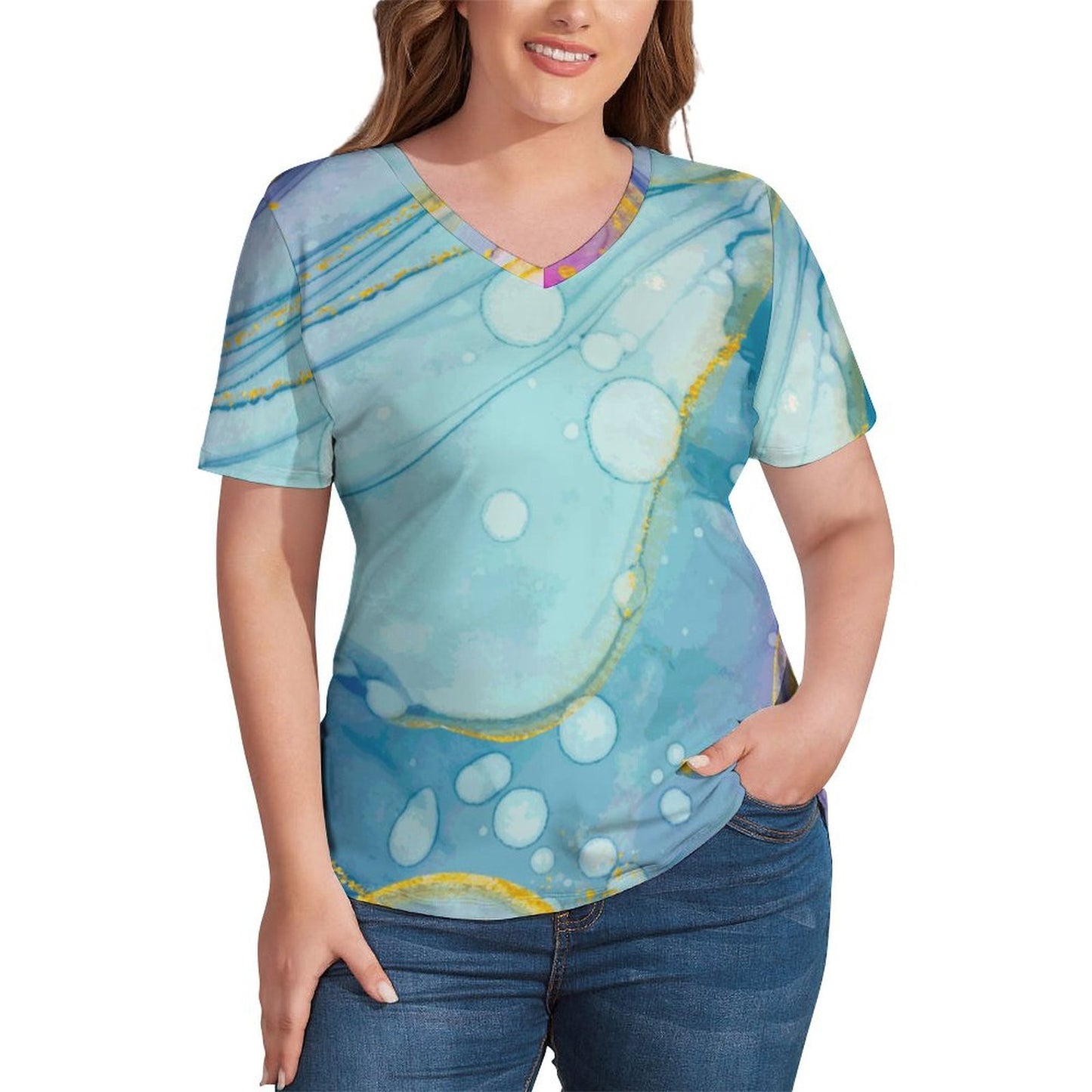 Custom Women's Milk Silk V-Neck T-Shirt | Personalized Soft Tee