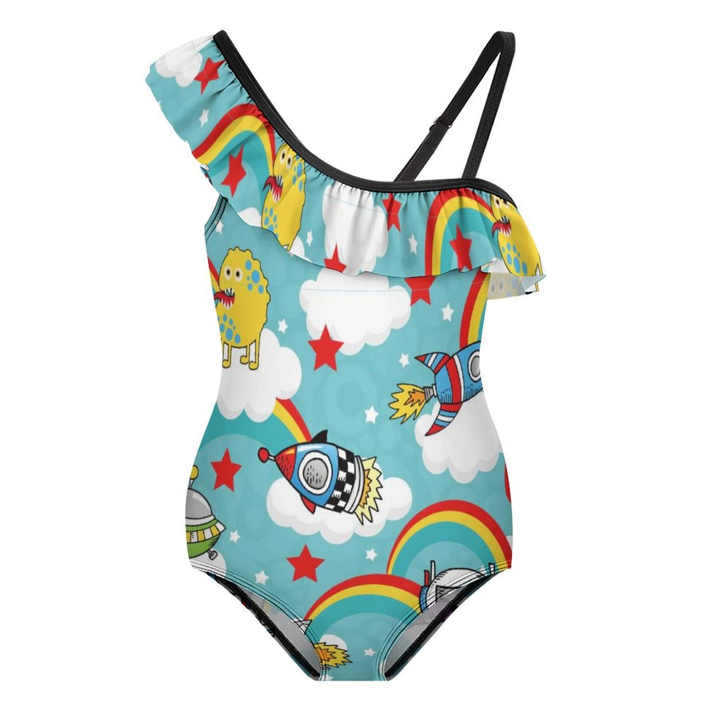 Custom Girls' Ruffled One-Piece Swimsuit | Personalized Kids Swimwear