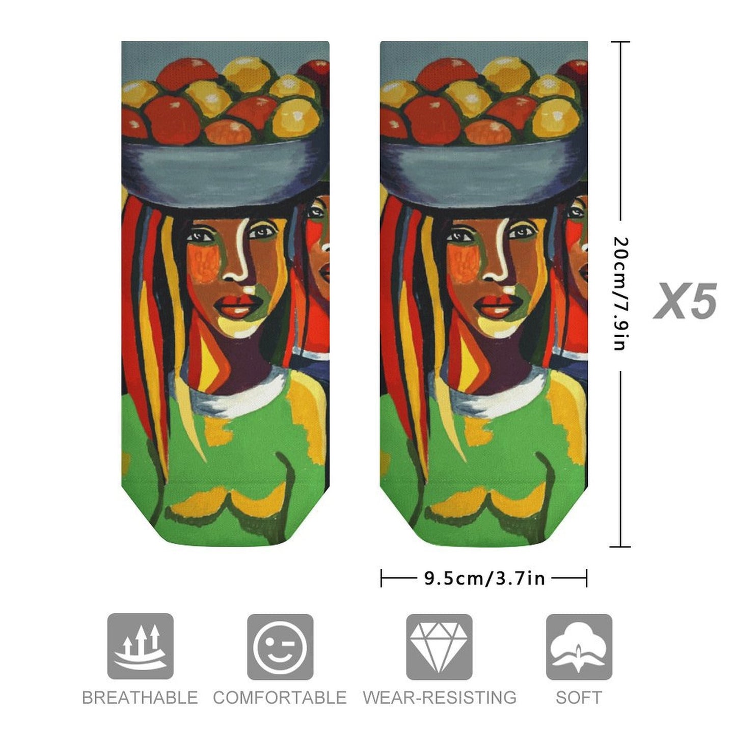 Custom Short Socks (5-Pack) | Personalized Polyester Ankle Socks