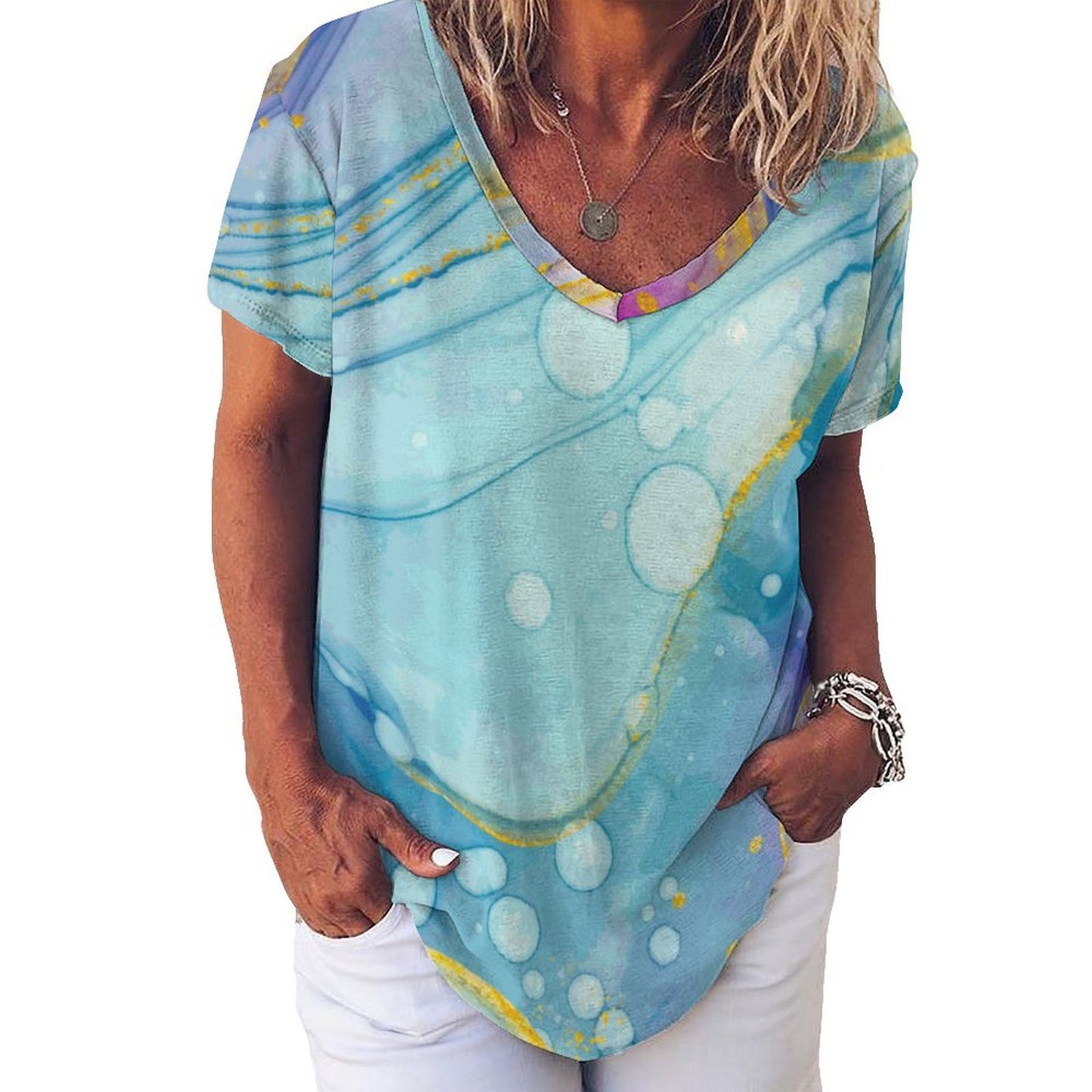 Custom Women's Milk Silk V-Neck T-Shirt | Personalized Soft Tee