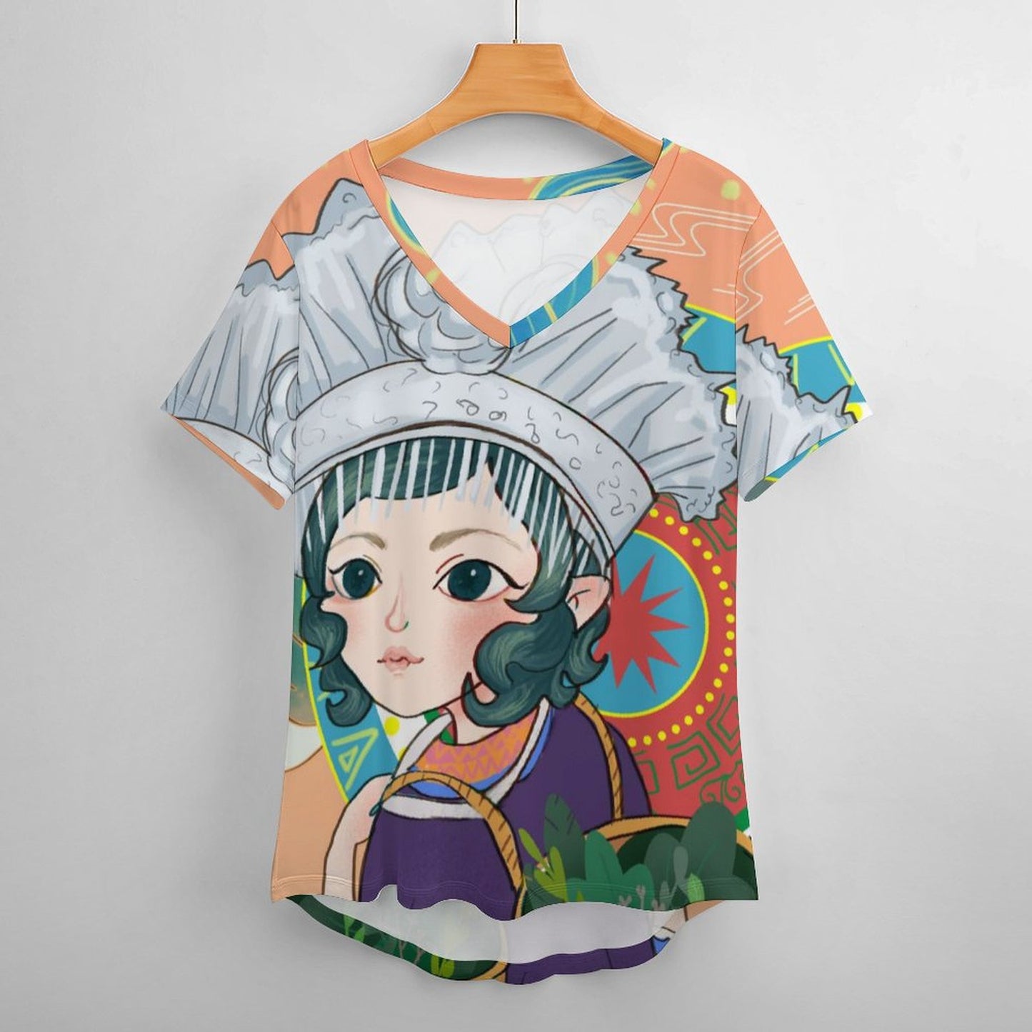 Custom V-Neck T-Shirt with Photo | Personalized Ice Silk Tee for Women