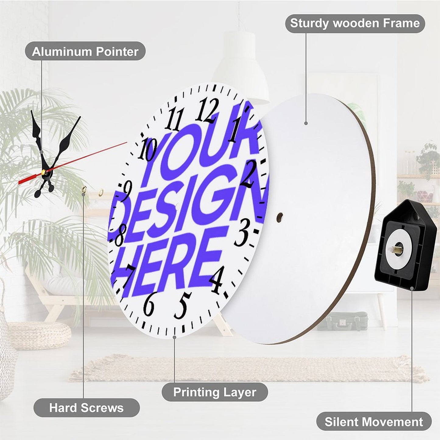 Personalized Wall Clock with Your Picture Text Logo Image Custom Clocks for Walls Customized Round Silent Clock for Office Home Kitchen Bedroom Living Room, 25*25 cm