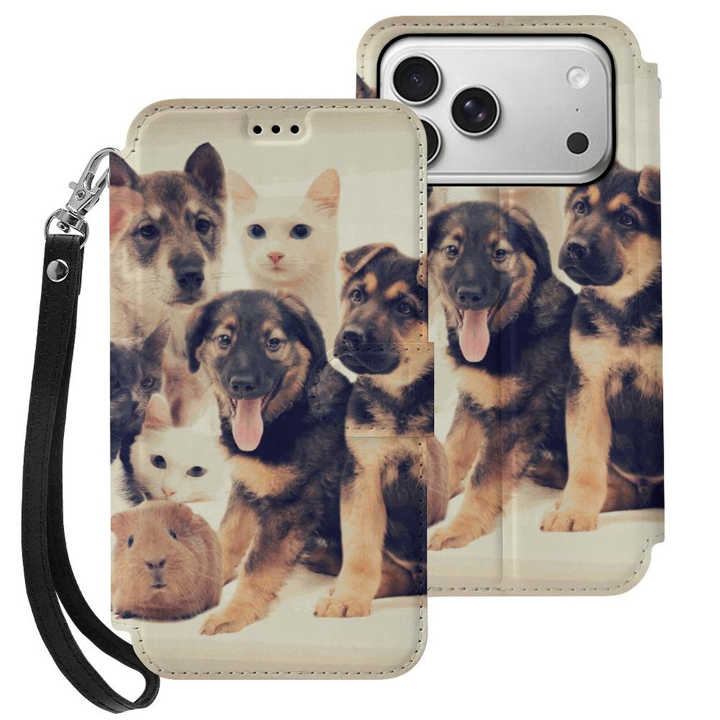 Personalized iPhone 17 Leather Flip Wallet Case with Card Holder & Lanyard