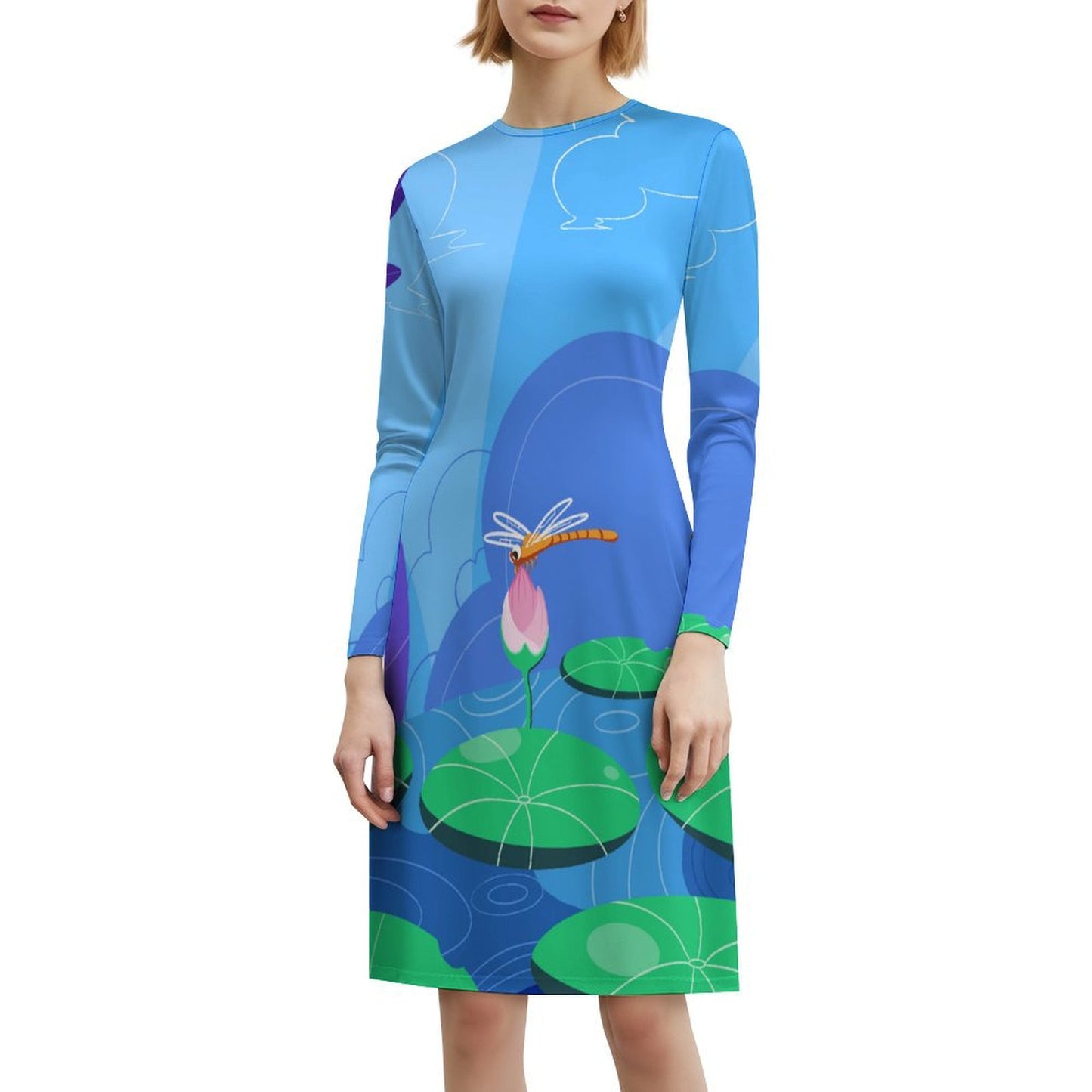 Custom Long Sleeve Swing Dress | Personalized Photo A-Line Dress for Her