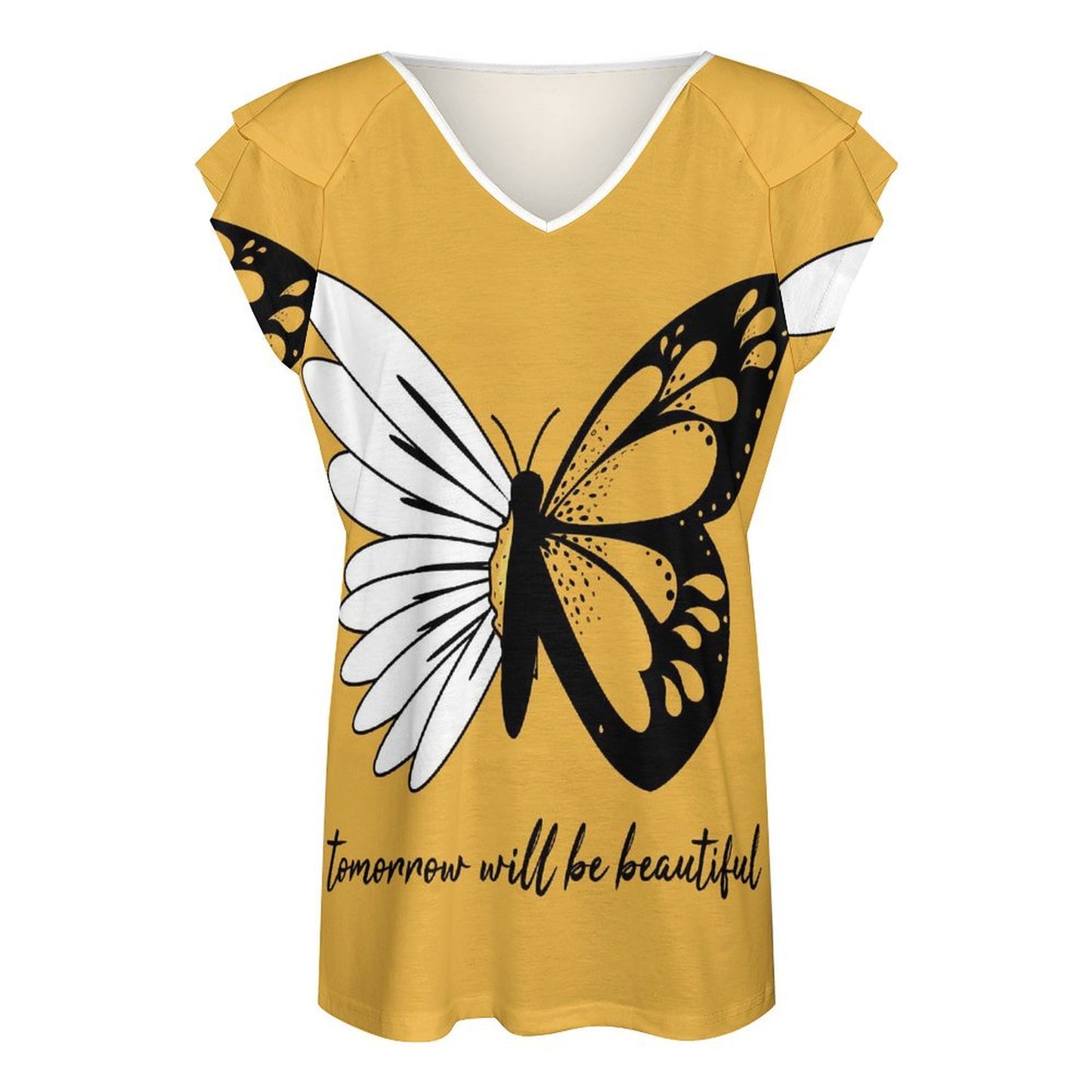Custom Ruffle Sleeve V-Neck Tee | UPF 50+ Personalized Top
