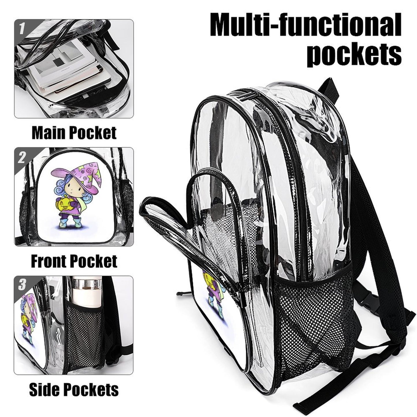 Custom Clear Backpack with UV Print | Personalized PVC See-Through Bag