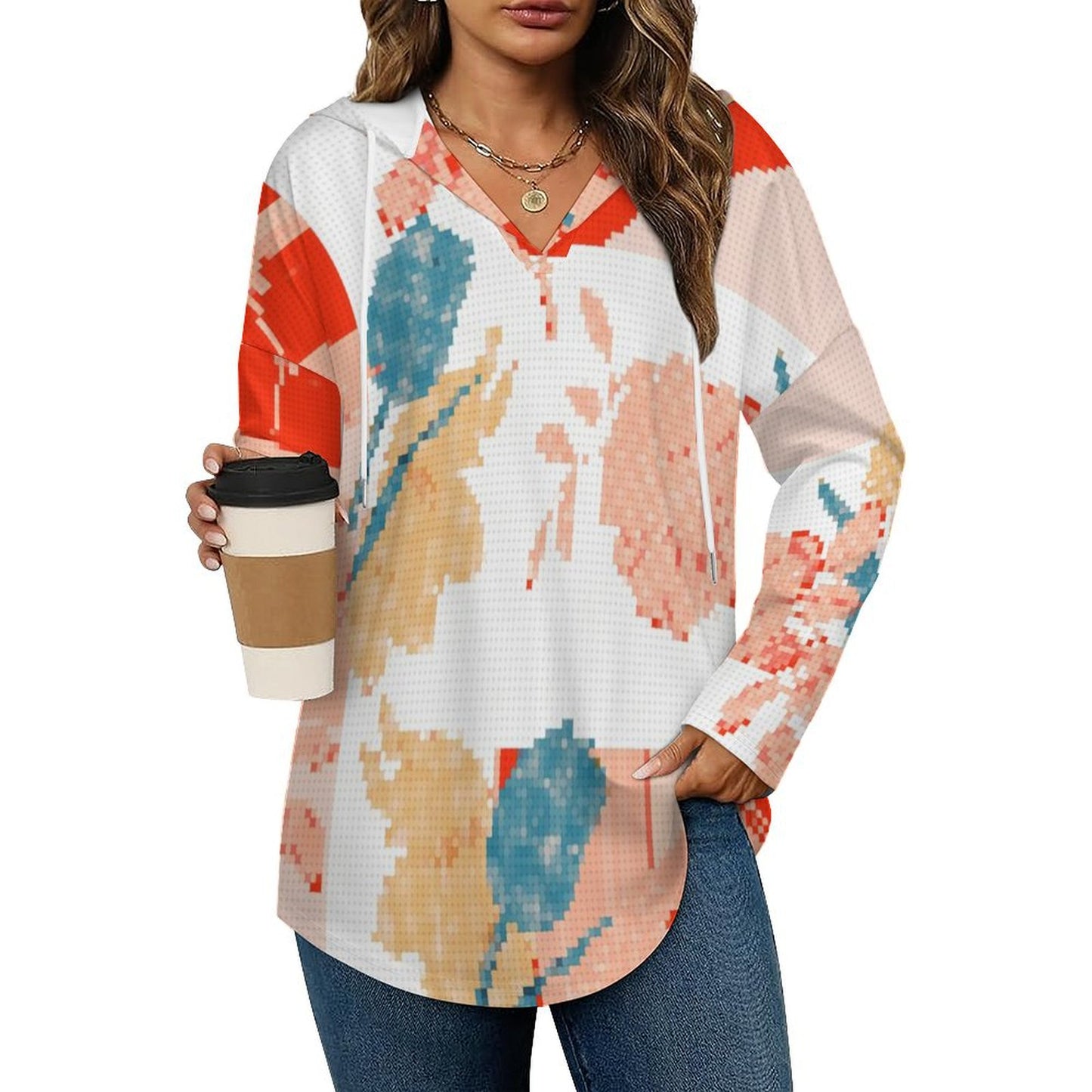 Custom Women's V-Neck Hoodie | Personalized Long Sleeve Hooded Top