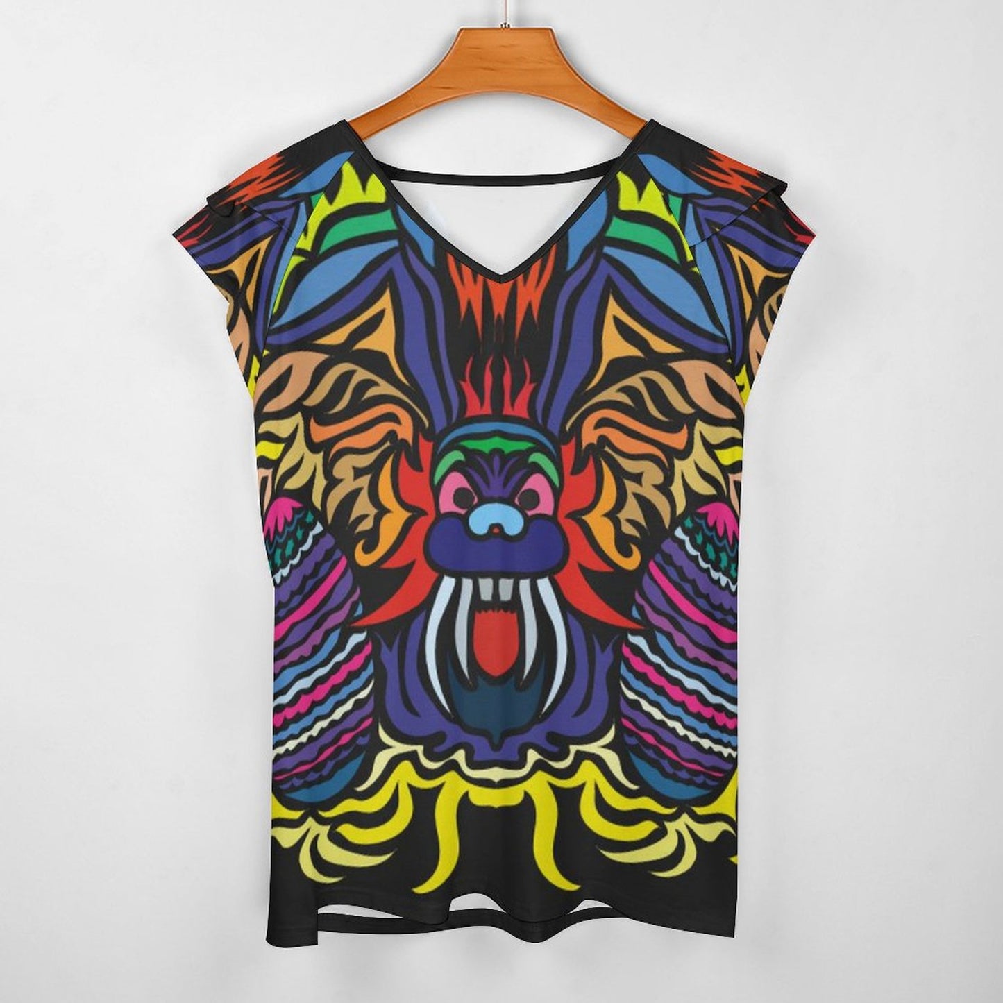 Custom Ruffle V-Neck T-Shirt (BUT) | All-Over Print Women's Top
