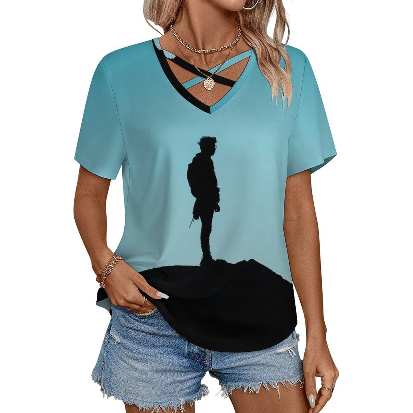 Custom Cross-Front V-Neck T-Shirt | Personalized Milk Silk Summer Top