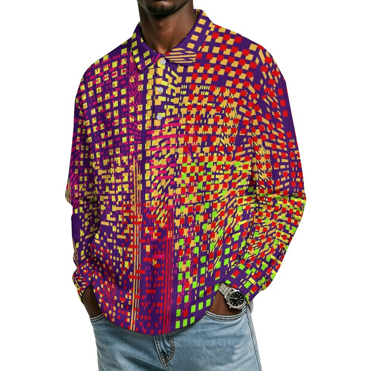 Custom Waffle Knit Collared Sweatshirt for Men