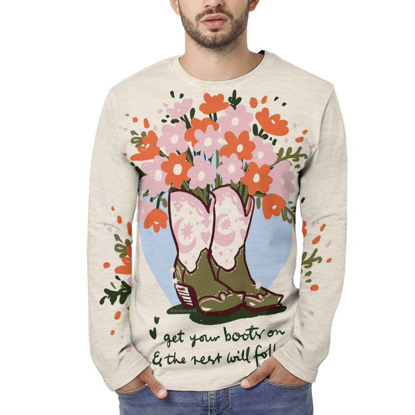 Custom All-Over Print Long Sleeve T-Shirt | 100% Cotton DTG Tee