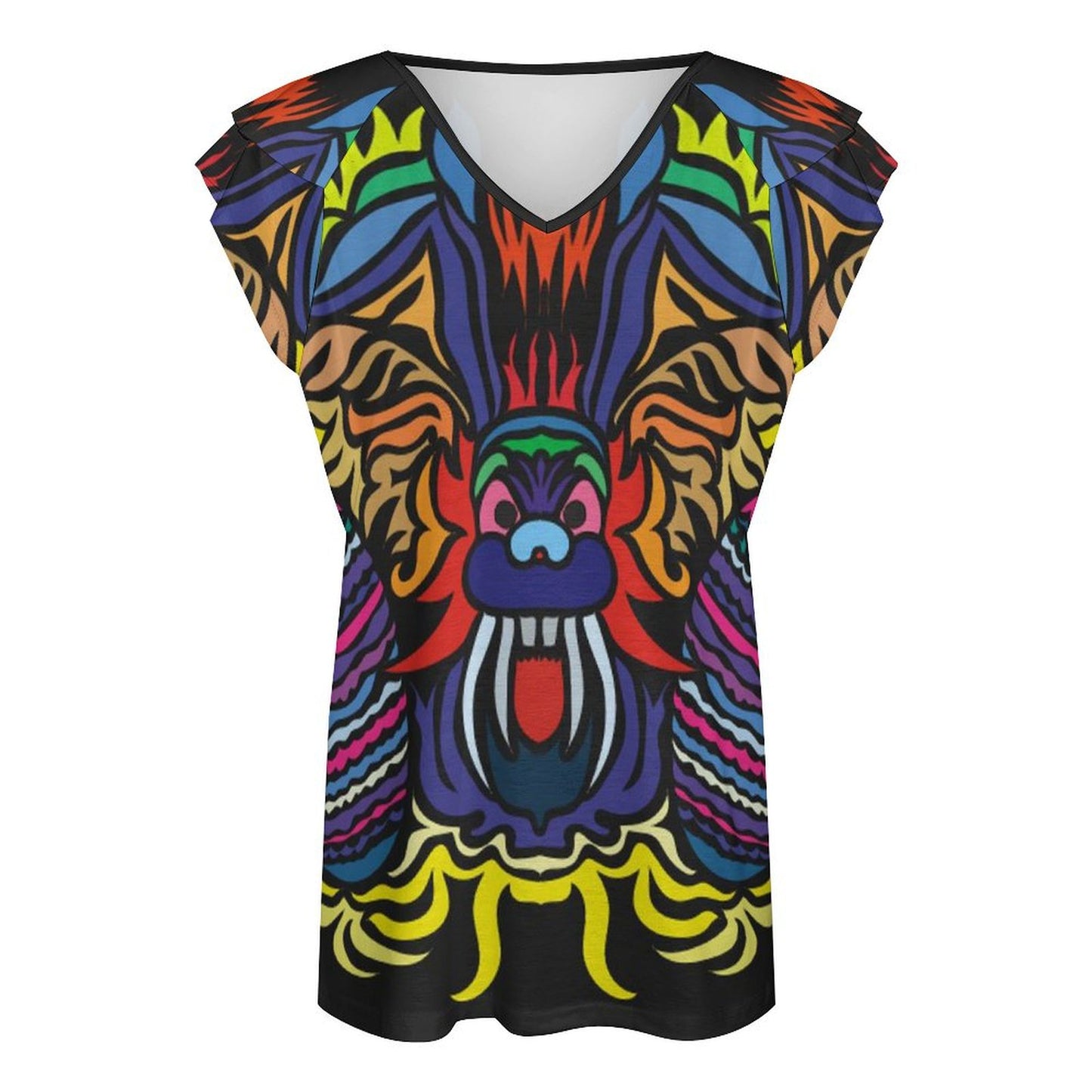 Custom Ruffle V-Neck T-Shirt (BUT) | All-Over Print Women's Top