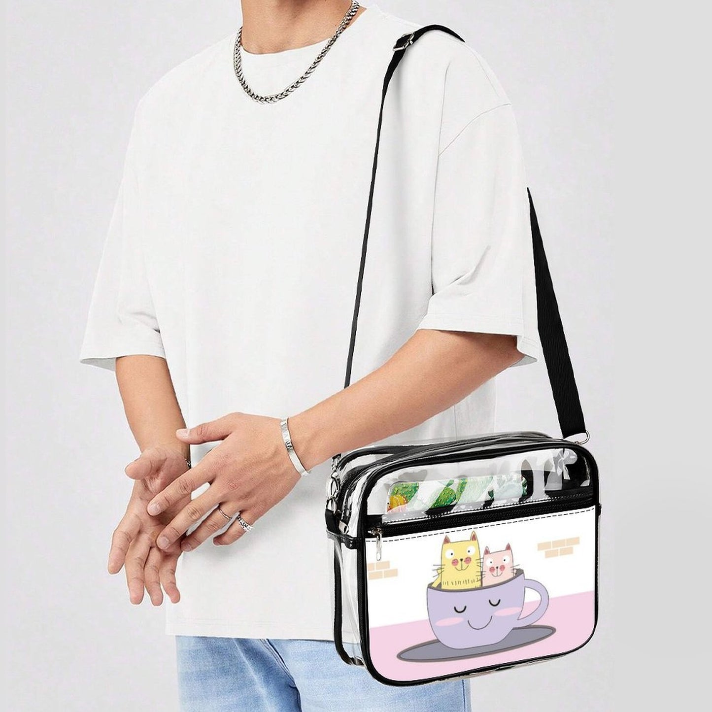 Custom Clear PVC Crossbody Bag — UV-Printed Personalized Transparent Shoulder Bag