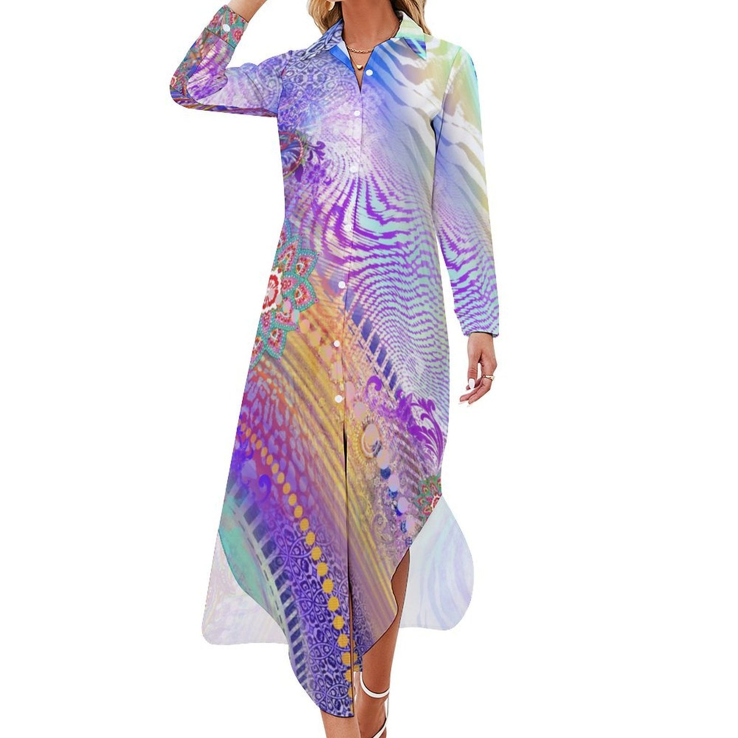 Personalized Button-Collar Shirt Dress | Custom 4-Way Stretch Tunic Dress