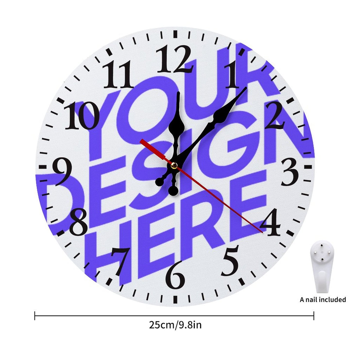 Personalized Wall Clock with Your Picture Text Logo Image Custom Clocks for Walls Customized Round Silent Clock for Office Home Kitchen Bedroom Living Room, 25*25 cm