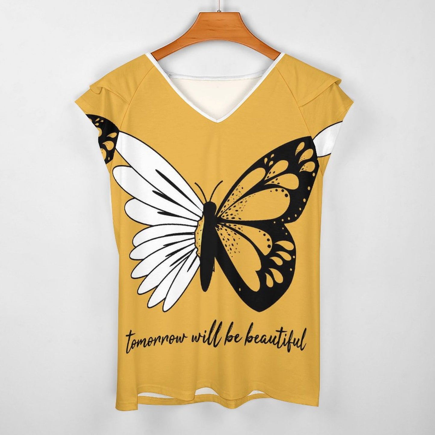 Custom Ruffle Sleeve V-Neck Tee | UPF 50+ Personalized Top