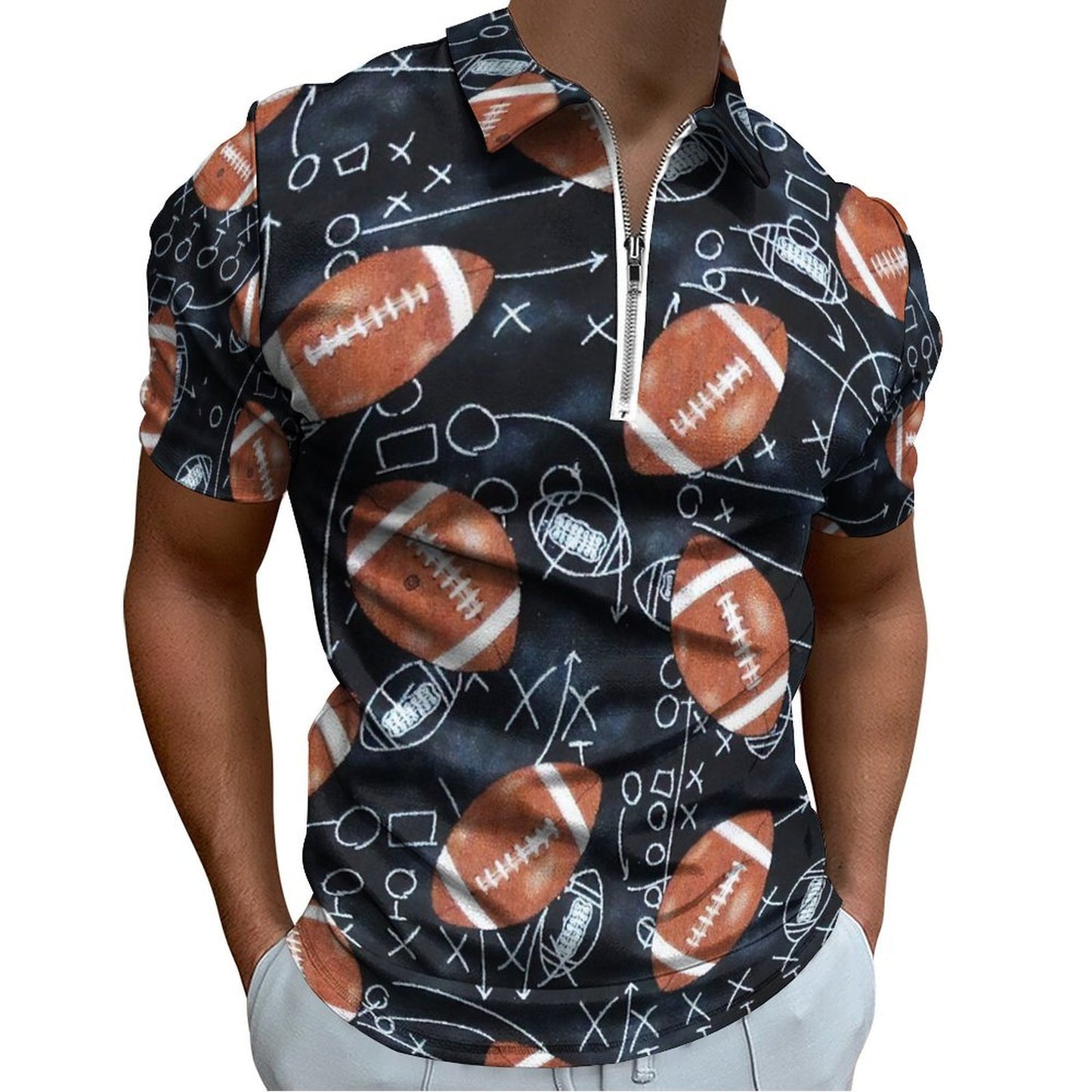 Custom Men's Cotton Zip Polo | All-Over DTG Printed Short Sleeve