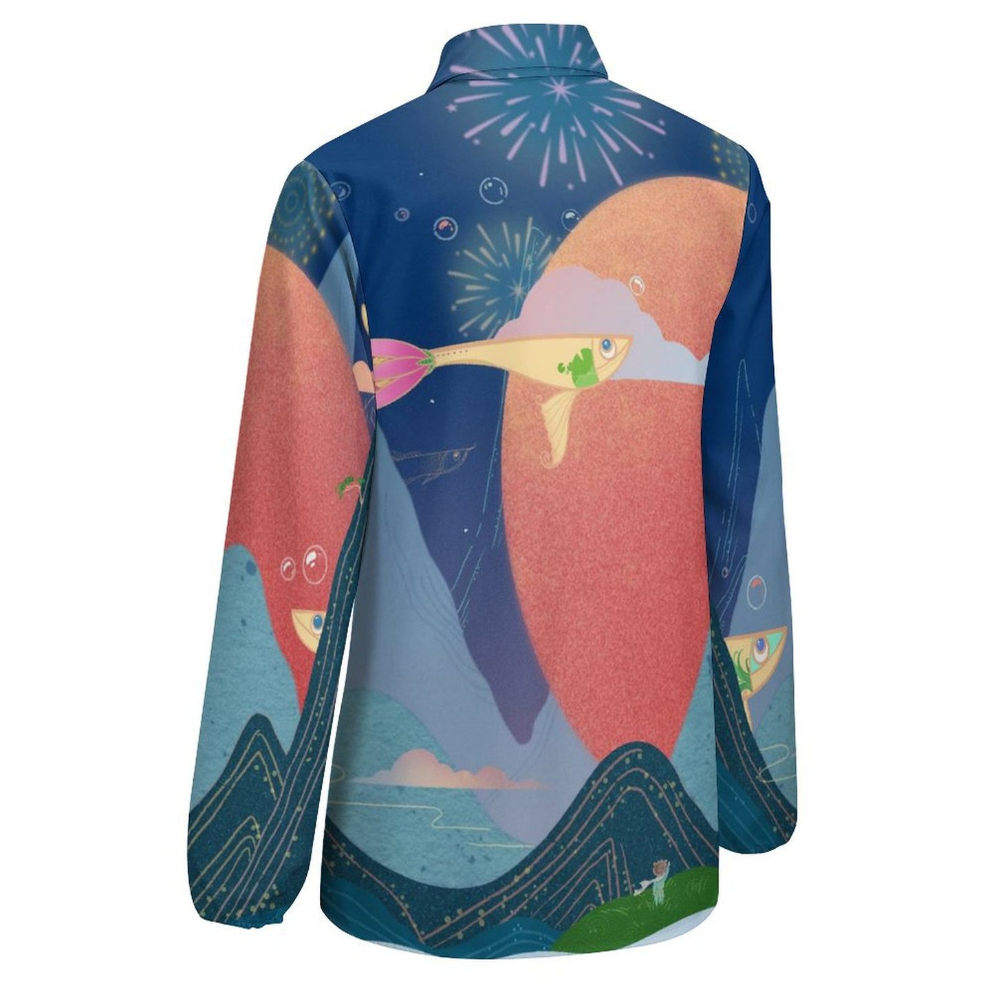Custom Women's Retro V-Neck Blouse | Personalized Long Sleeve Top