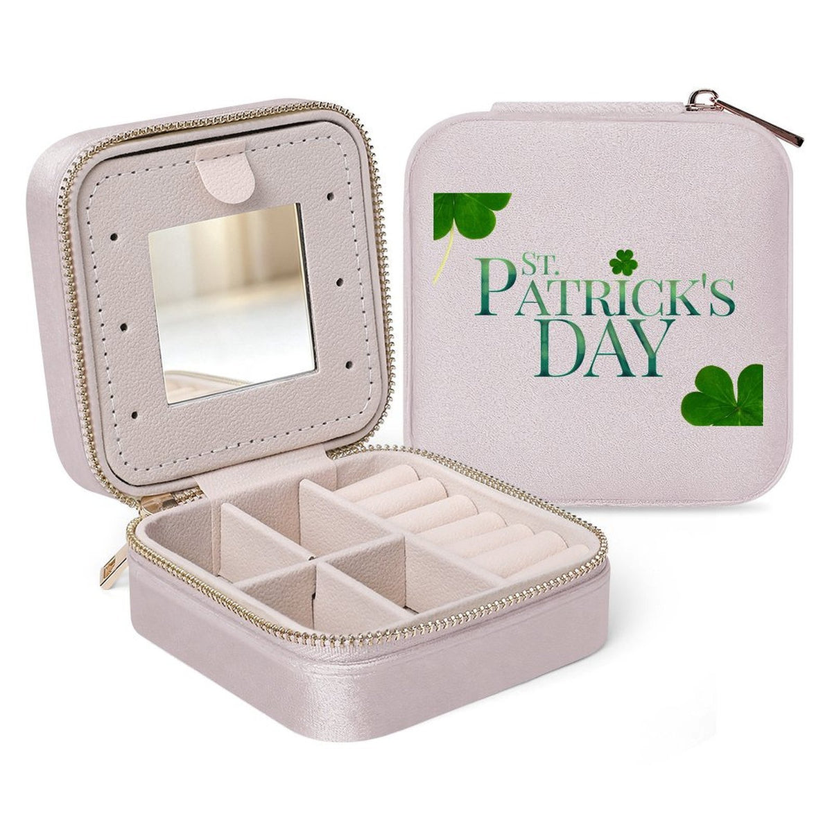 Personalized Square Velvet Jewelry Box with Mirror and Zipper Closure