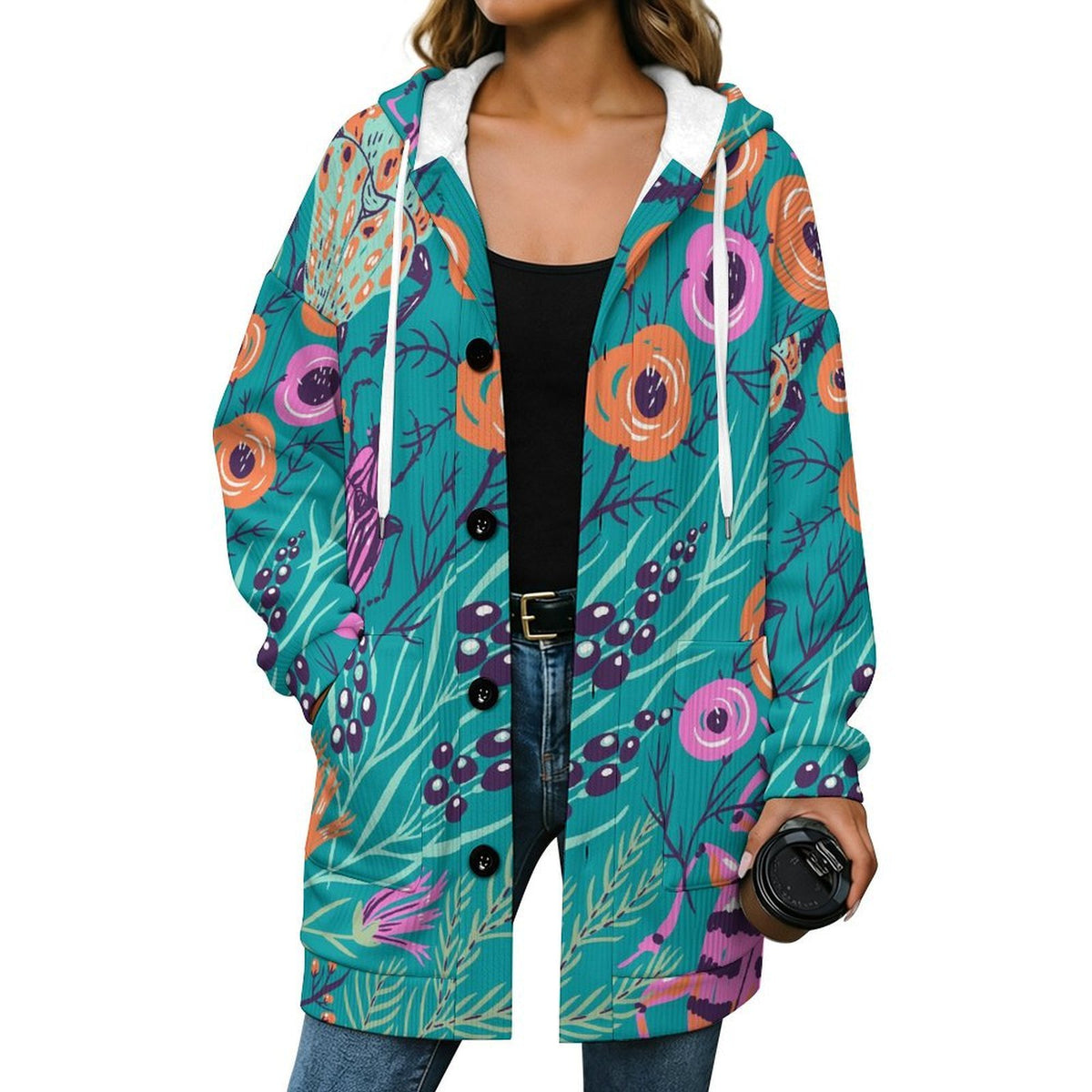 Women's Custom Mid-Length Hooded Fleece Jacket