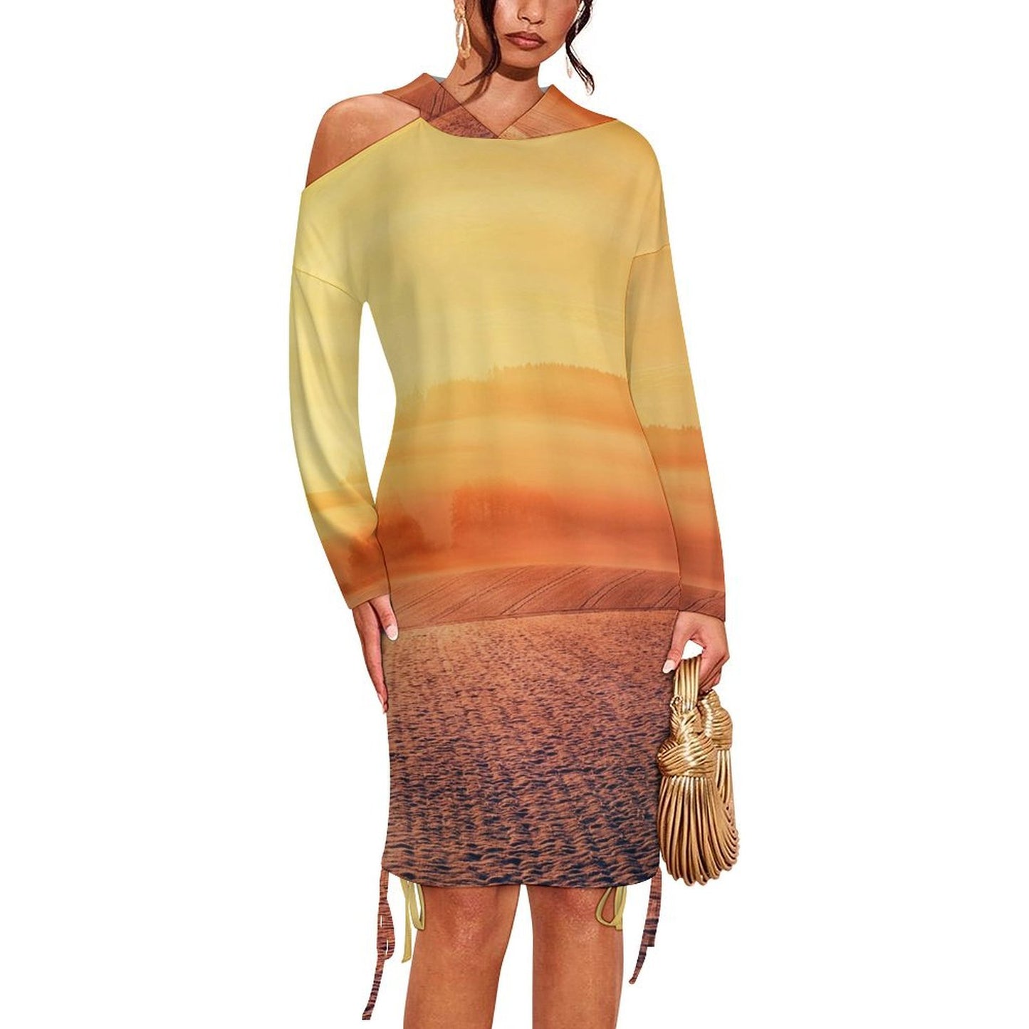 Custom Cold Shoulder Hoodie Dress | Personalized Long Sleeve Top