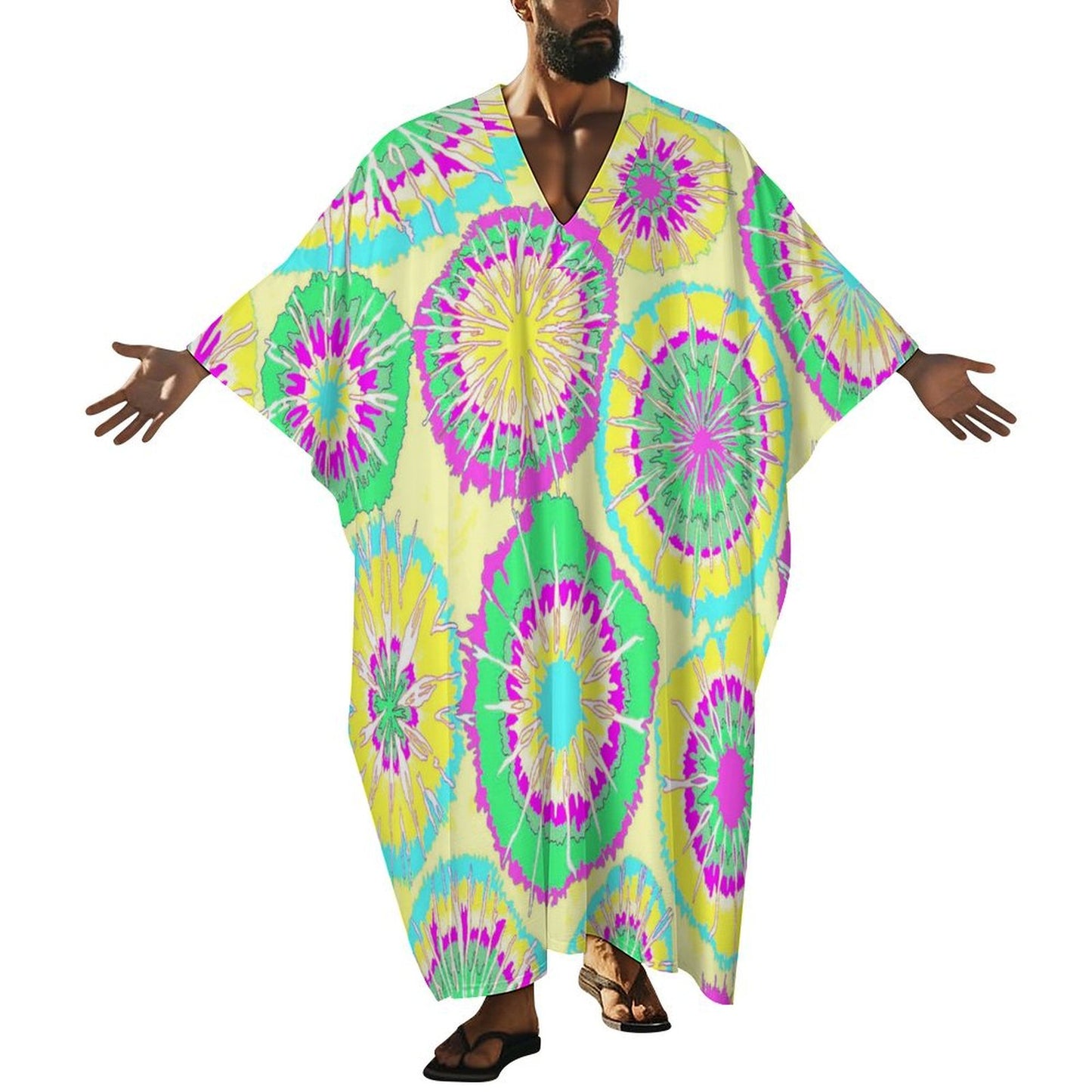 Custom Print Kaftan Robe | V-Neck Butterfly Sleeve Dress