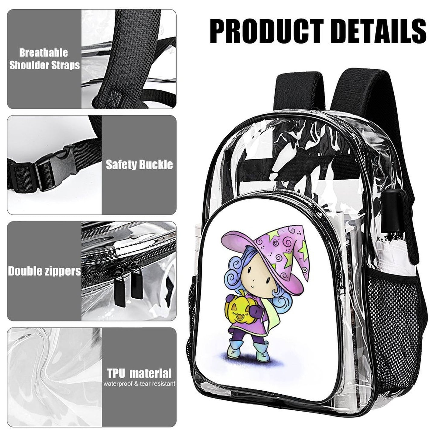 Custom Clear Backpack with UV Print | Personalized PVC See-Through Bag