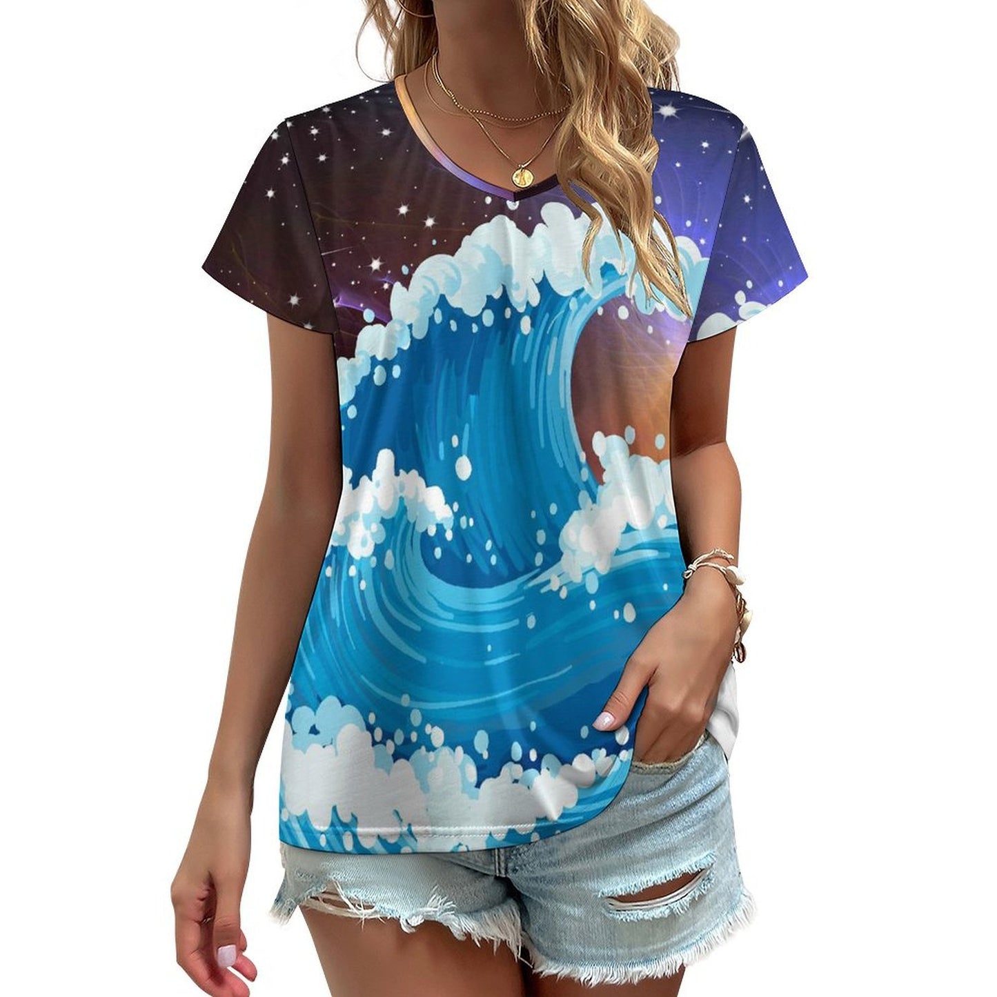Custom Women's V-Neck T-Shirt (VT) | All-Over Print Polyester Tee