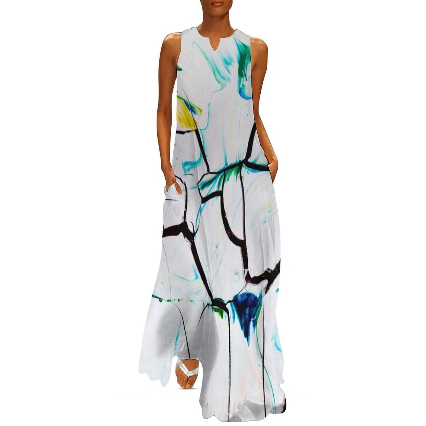 Custom Print Sleeveless Maxi Dress | Personalized Ankle-Length Dress