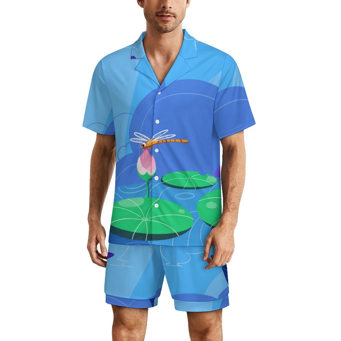 Custom Men's V-Neck Pajama Set | Personalized Photo Lounge Shorts