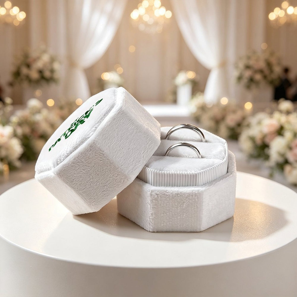 Personalized Octagonal Velvet Ring Box with Custom Foil Stamping