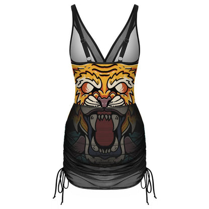 Women's One Piece Tummy Control Swimsuit with Mesh V-Neck and Custom Print
