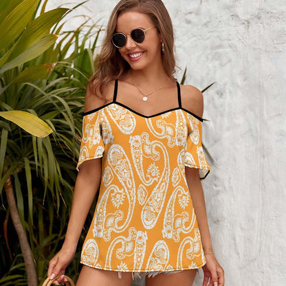Cold Shoulder Chiffon Top Custom Print | Festival Vacation Ready
