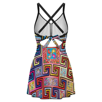 Women's Cutout One Piece Swimsuit with Deep V Twist Front, Open Back Tie and Custom Print