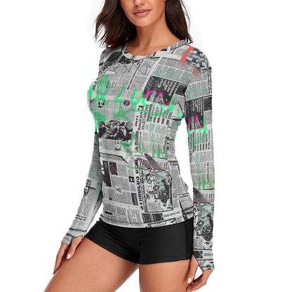 Women's Long Sleeve T-Shirt Newspaper Graffiti