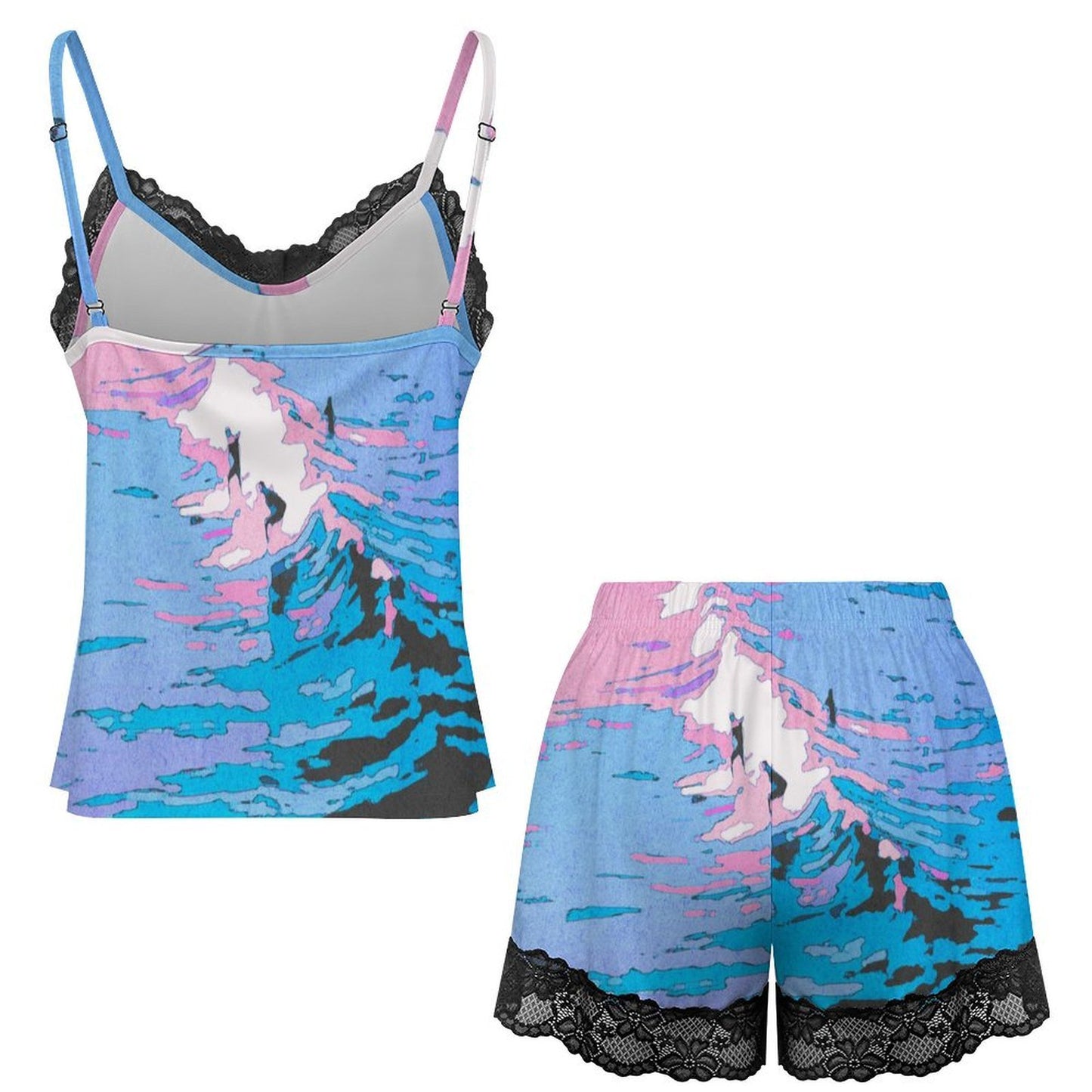 Custom Lace Trim Cami and Shorts Pajama Set for Women — XS to 2XL