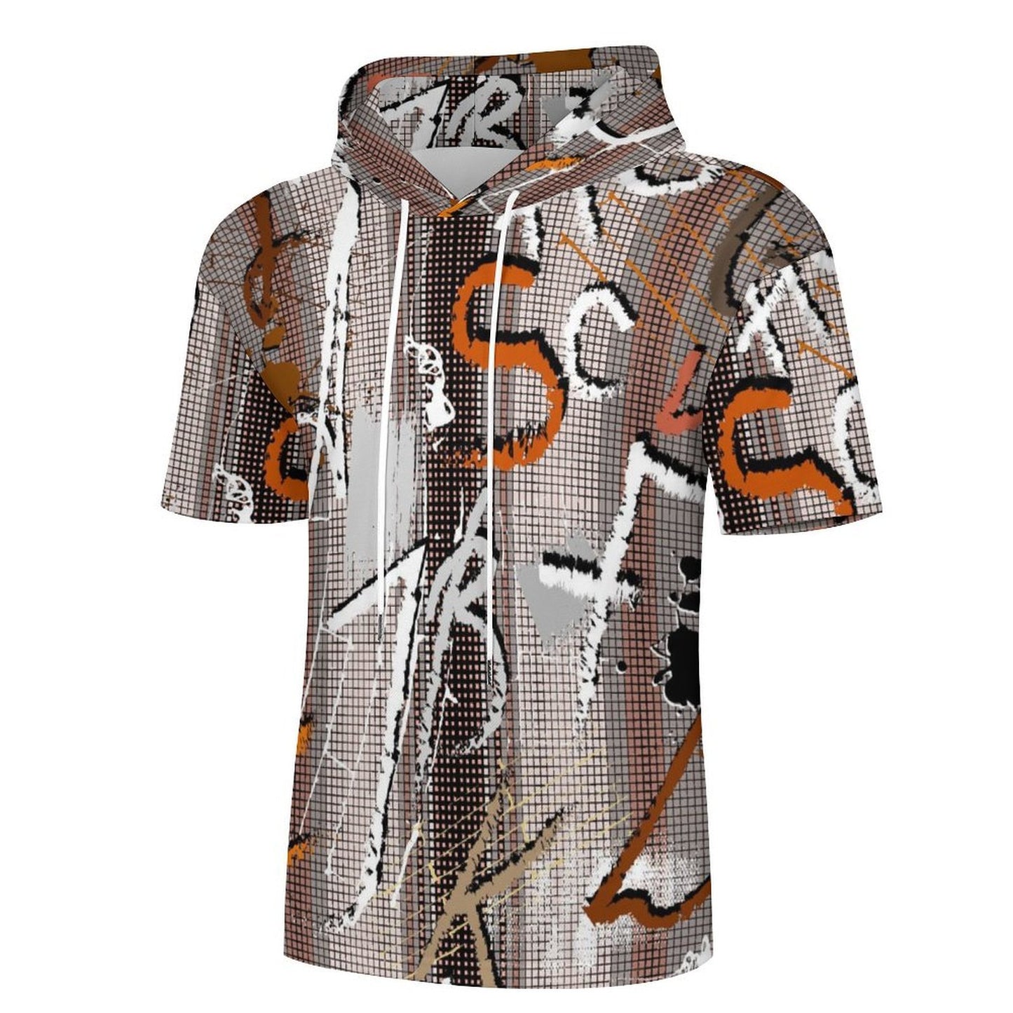 Mid-Sleeve Hooded Sweatshirt in Fish Scale Fabric with Custom Heat Transfer Print