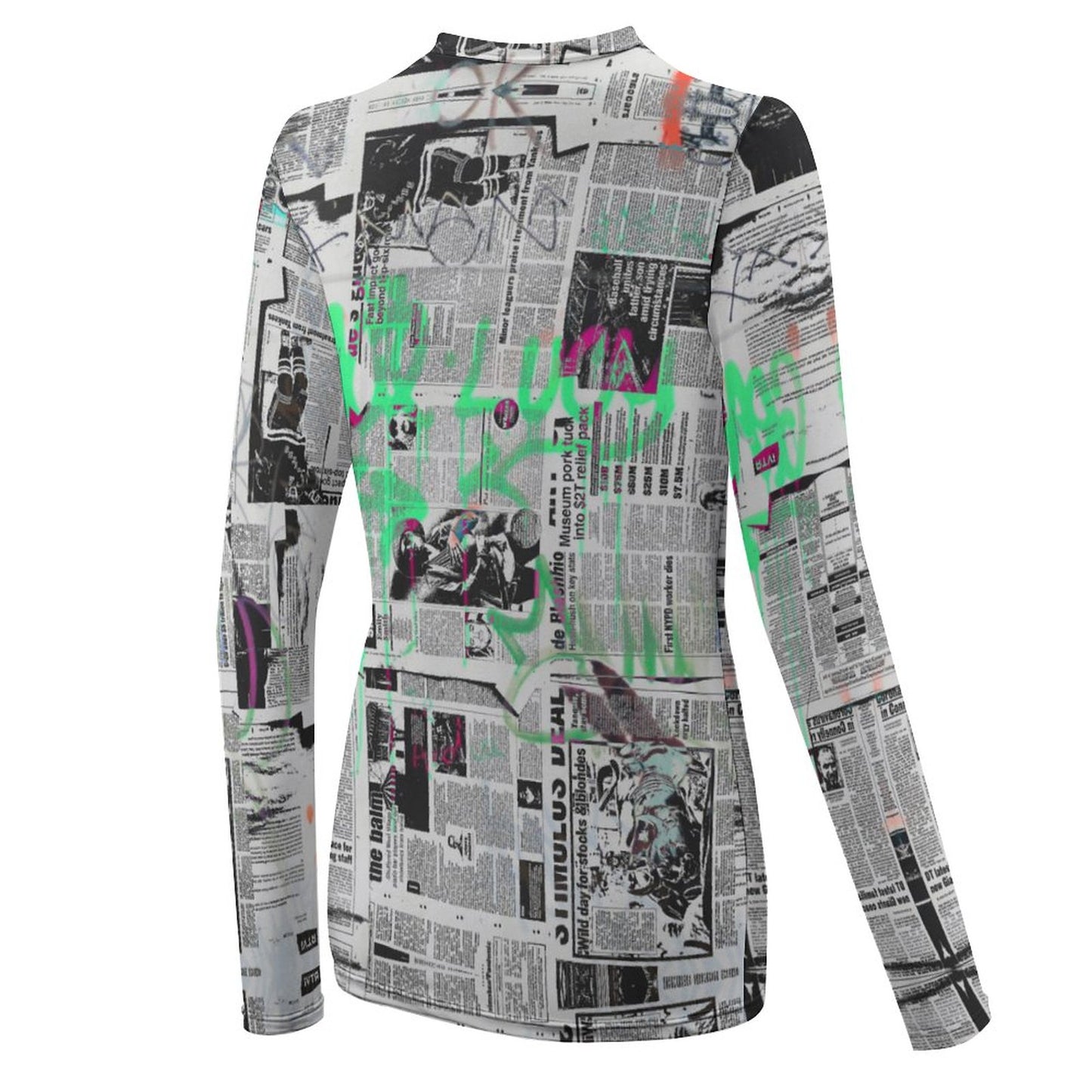 Women's Long Sleeve T-Shirt Newspaper Graffiti