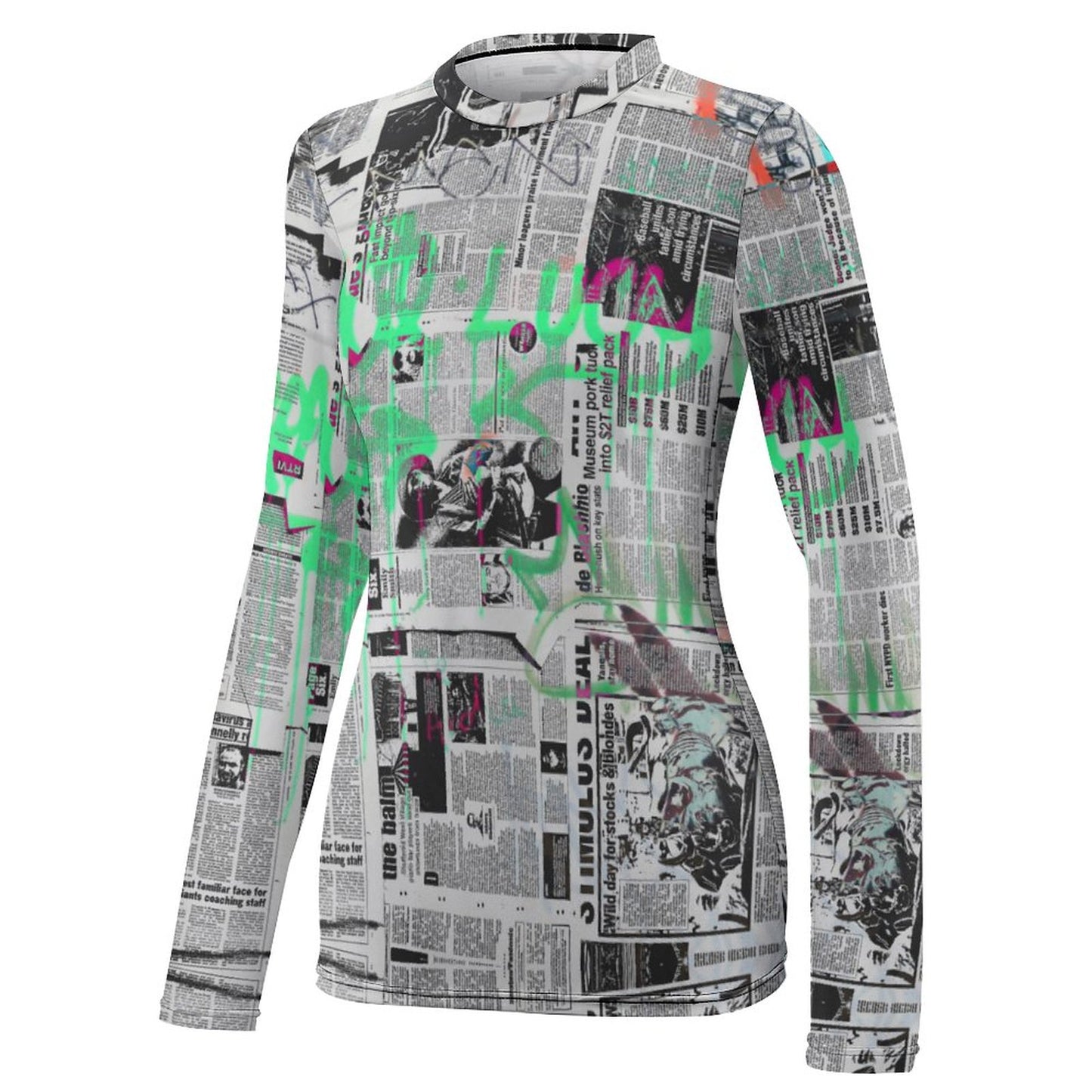 Women's Long Sleeve T-Shirt Newspaper Graffiti
