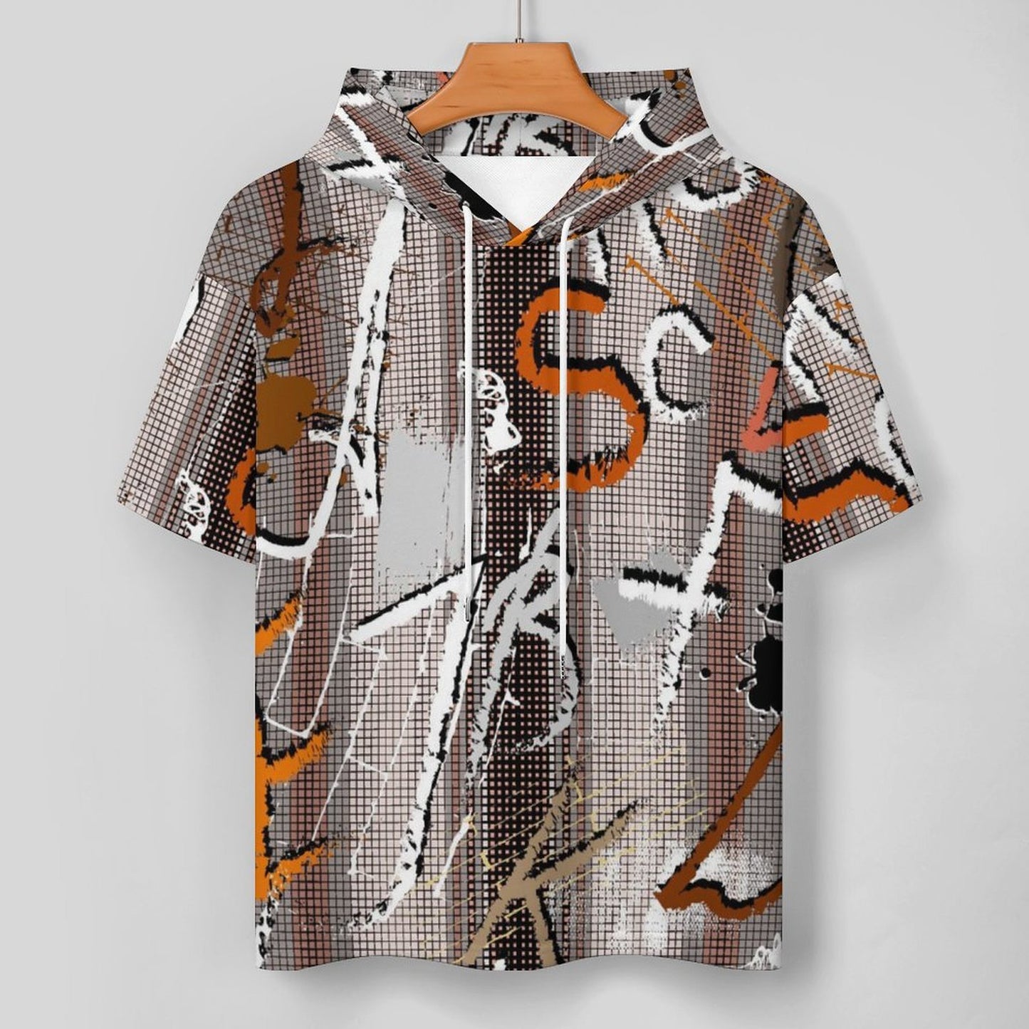 Mid-Sleeve Hooded Sweatshirt in Fish Scale Fabric with Custom Heat Transfer Print
