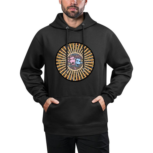 Custom Theatre Mask Graphic Hoodie | 'Who Am I' Philosophical Sweatshirt