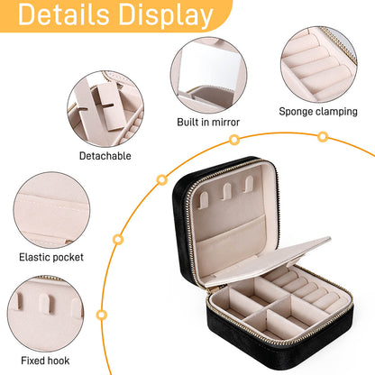Personalized Square Velvet Jewelry Box with Mirror and Zipper Closure