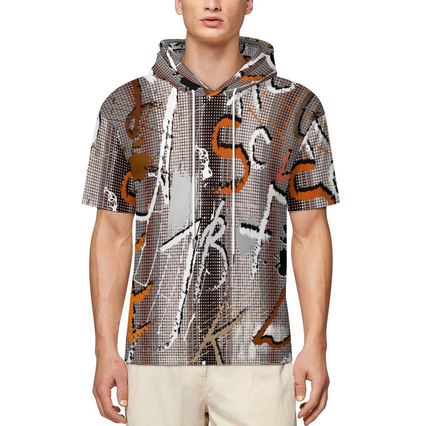 Mid-Sleeve Hooded Sweatshirt in Fish Scale Fabric with Custom Heat Transfer Print