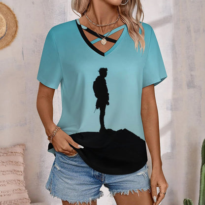 Custom Cross-Front V-Neck T-Shirt | Personalized Milk Silk Summer Top