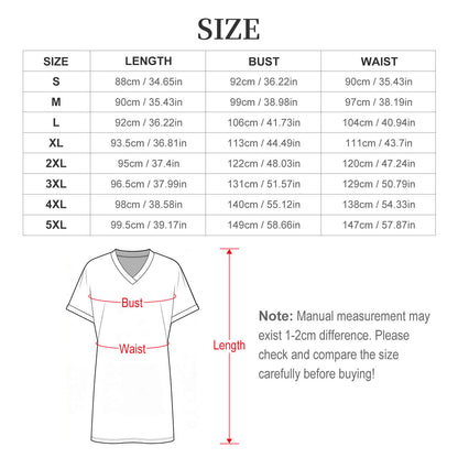Women's Casual V-Neck Dress with Turn-Up Cuffs — Custom Heat Transfer Print, Soft Stretch Fabric, S–5XL