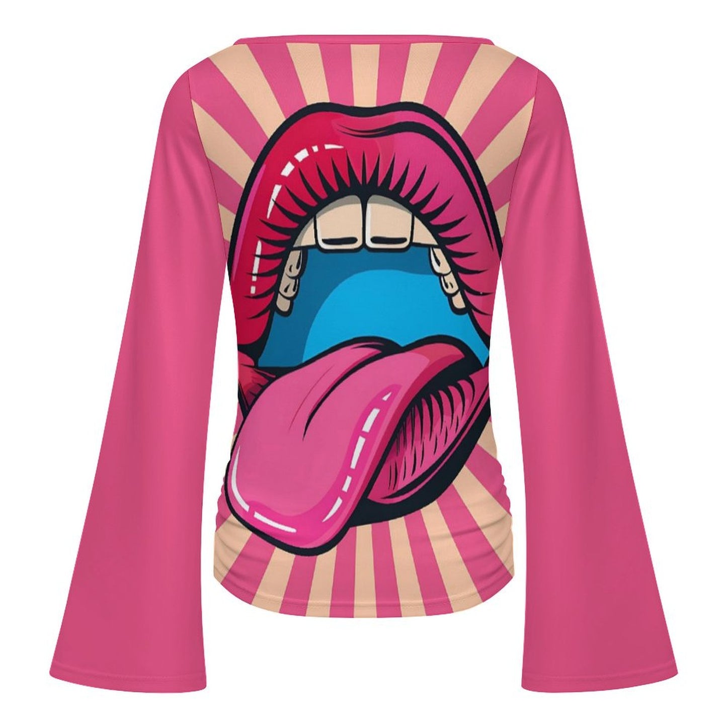 Custom Printed Boat Neck Flare Sleeve Blouse