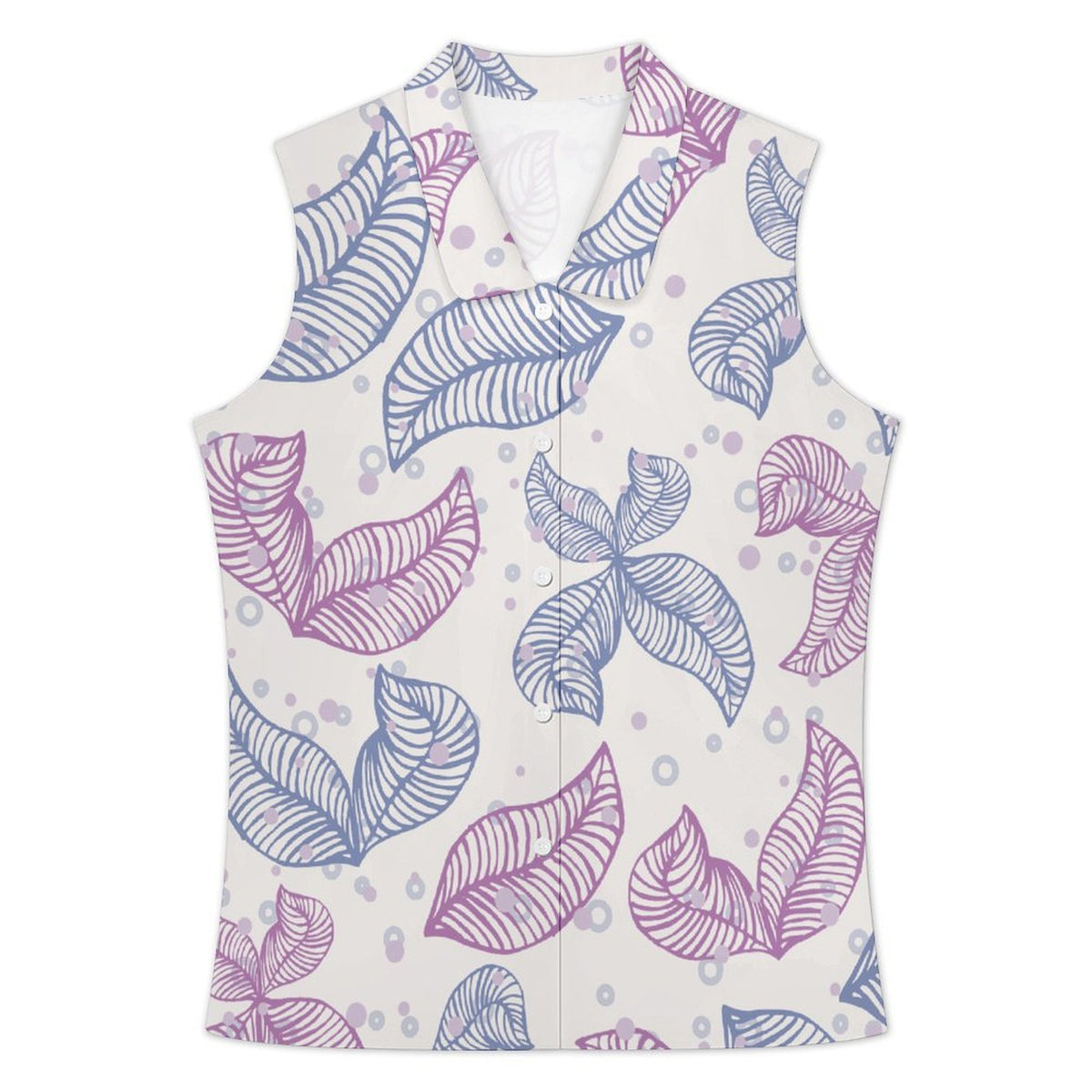 Sleeveless Lapel Button-up Shirt Leaves, Patterns